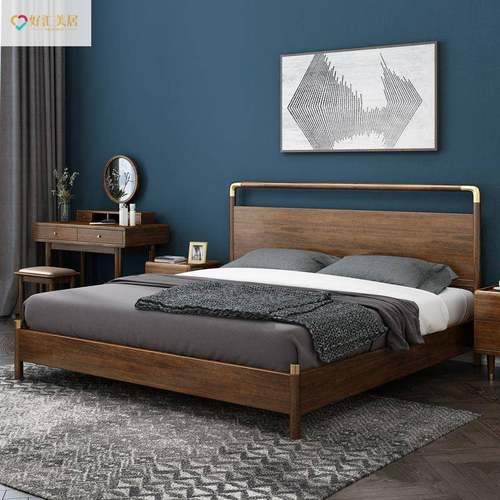 轻新中实木奢床8胡桃木双人床简约款1.5.1.2米床现代主YMV卧家用