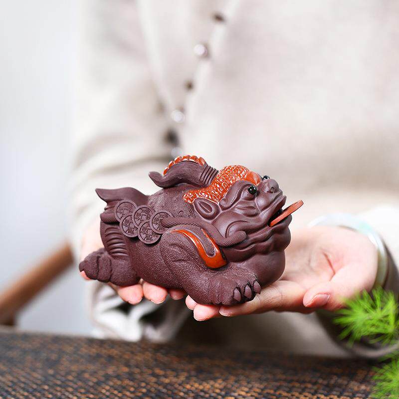 宜紫LYG头砂制茶兴宠鸿运当金蟾摆件手工作雕塑茶玩礼品大号