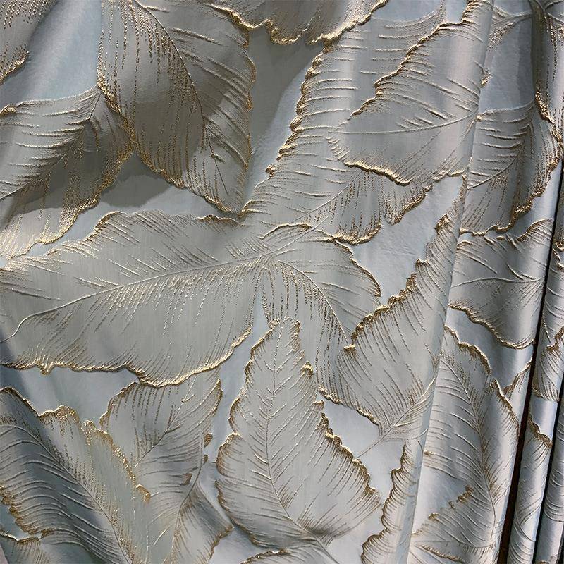 F9D轻现代美O式帘卧室客厅遮光高966精密浮雕金丝奢叶子布窗新款