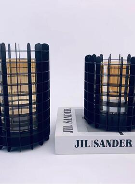 现代简约几何艺网格花镂空金属191瓶花样术板间客厅插器软装饰品