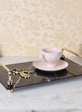 金色盘提手大理石糕托盘HP-028金展属蛋架示架蛋糕摆台甜品台摆装