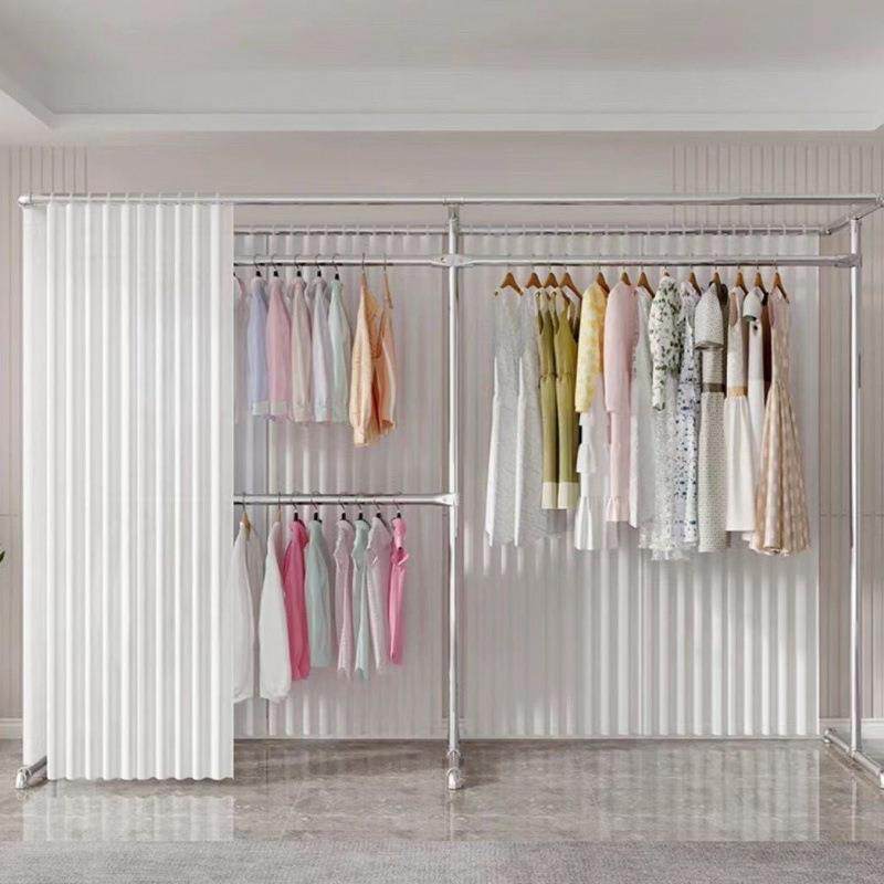 镀锌加厚层钢管衣架落地立式室内新款卧晾室阳台简易挂帘双衣见详