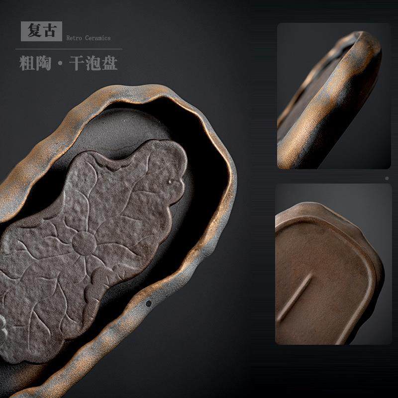 中式古复陶瓷茶盘功夫茶具茶无品牌/干盘粗陶台小型客泡厅家用储
