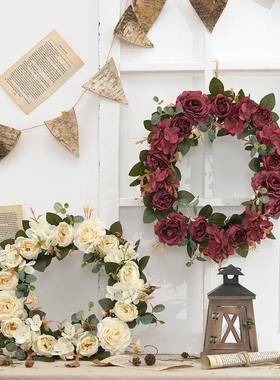 摄绣花球牡丹仿HH00598真环假花楣挂饰圆形花环门装饰婚庆家居影