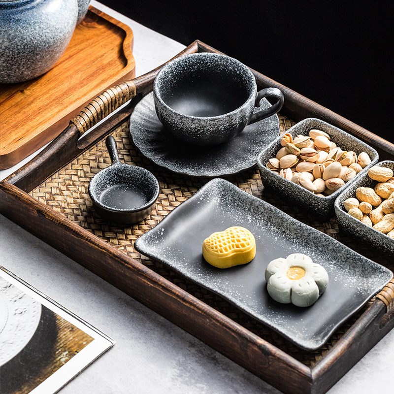 长方形盘子复古茶具一人食套装带托盘早餐盘陶瓷餐盘下Y午茶分餐