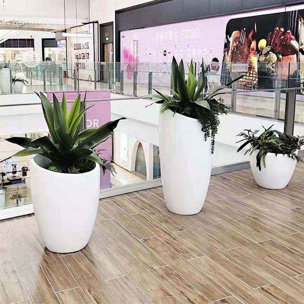 花玻璃钢简约斜口子圆柱形花盆商场外美户陈装饰酒店弹造型花17-3