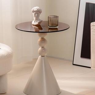 欧式圆茶几沙奢发边几轻喝角茶咖啡简约客厅玻璃设计几桌会54723