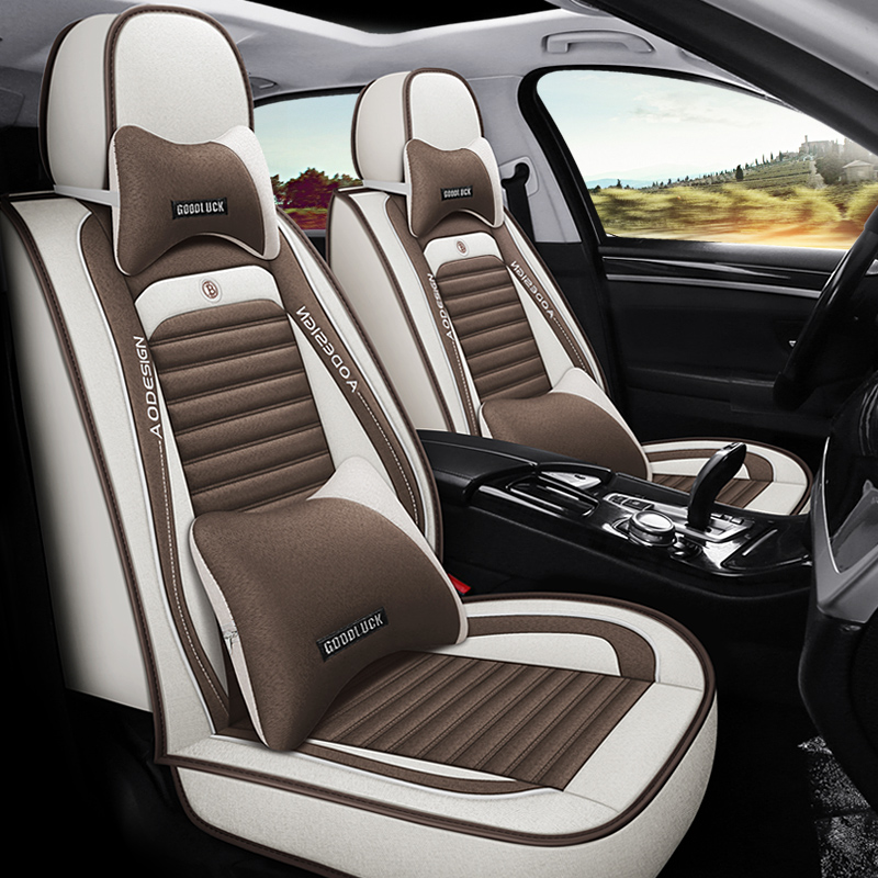 全包汽车坐垫四季通用亚麻新款座椅套D 透气座套布艺五座车SUV轿