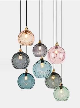 北欧床现代简约灯彩色水纹玻创53321璃圆球吊卧室头灯意餐厅吧台