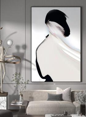 现代墨轻客厅关装饰画黑奢玄EM-1285白灰笔中式极简艺术背景墙壁