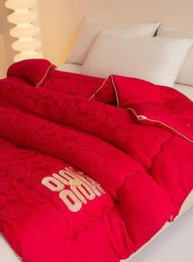 2356A类字大红婚庆结贡缎提花喜被芯婚陪嫁7A抗菌刺绣喜被庆子被