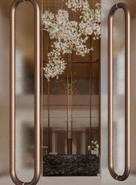 轻奢璃大门拉手钢黑玻JHC门色不锈弯管商铺酒店实木把手金色对装