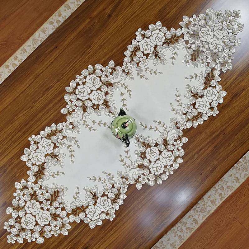 F9598TST布中式欧式艺桌绣花布几巾桌旗桌垫镂空盖茶巾餐垫餐桌实