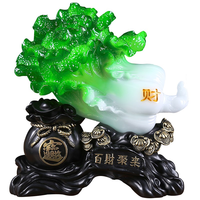 玉白菜摆件招财进宝客厅玄关家居电视酒柜工艺装饰品店铺开业礼品