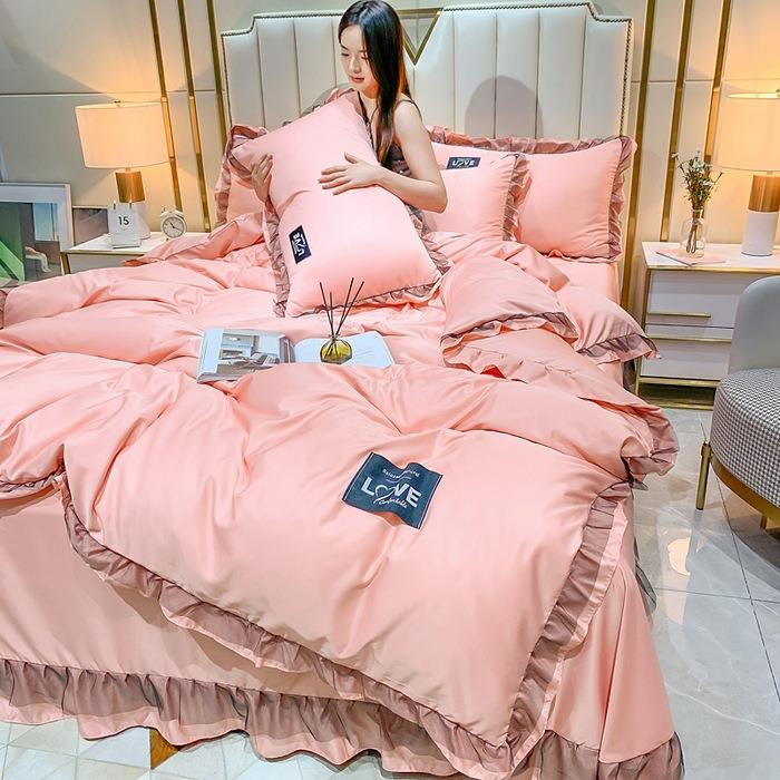 高克套重水棉印蕾丝大花边四件套家用床品学生宿AIP花舍4件洗公主