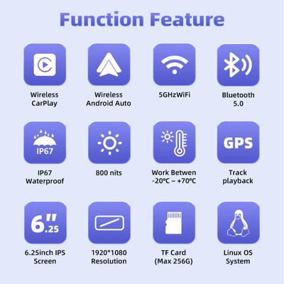 新车款6.25寸托摩车行记录仪投屏导航carp车lay胎压监测机V8车机