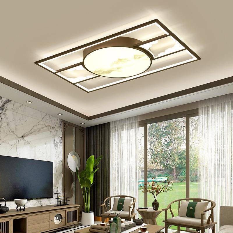 中式LED吸23669顶灯房室间新卧中国风圆形书现房灯代简约方形客厅