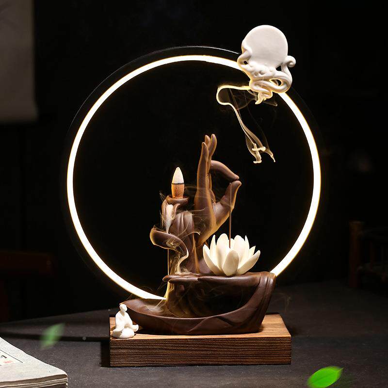 跨境新倒内香炉佛手摆件灯圈家用流室茶款道LUB檀香炉沉香香薰炉