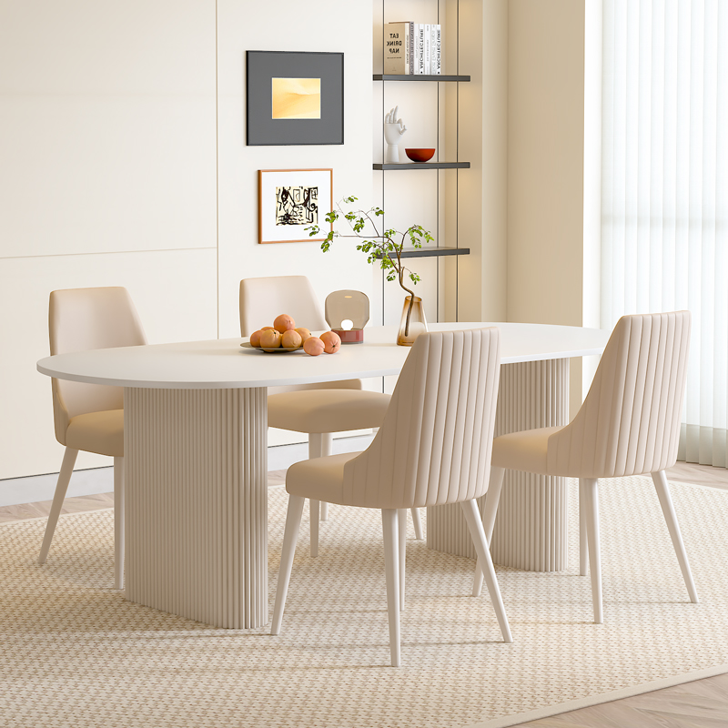 奶油风家用岩板椭圆形餐桌小户型现代H简约网红轻奢家庭纯白饭桌