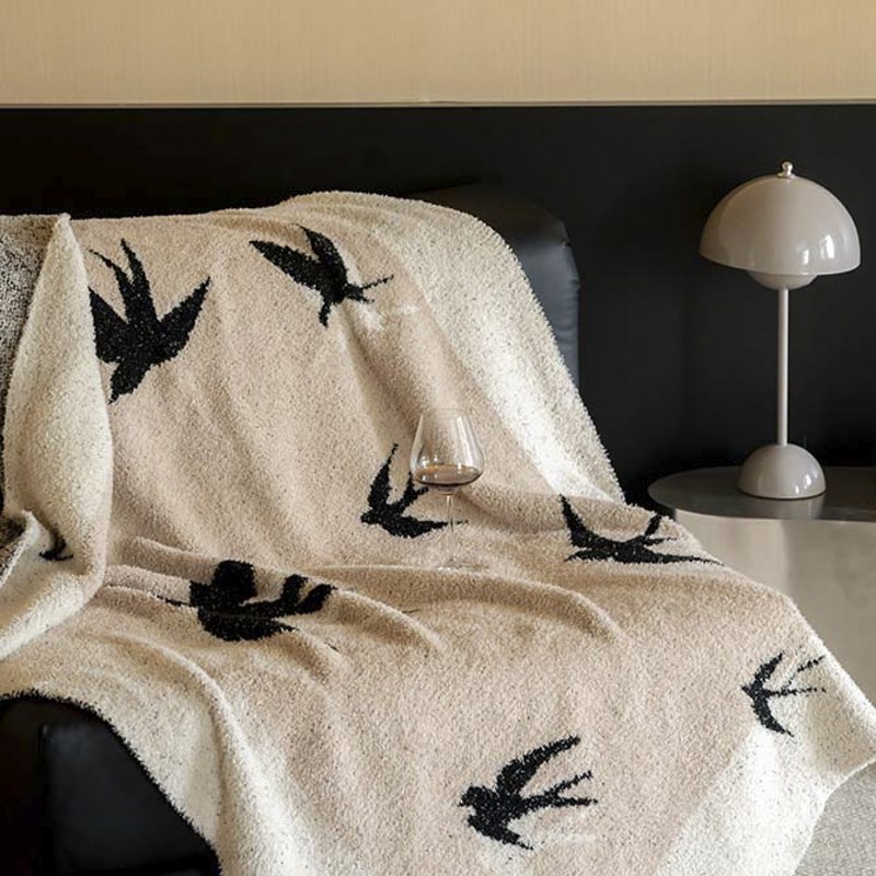 ins北欧春燕针织半边绒毛毯多功能卧室盖毯办公室午W睡沙发小毯子