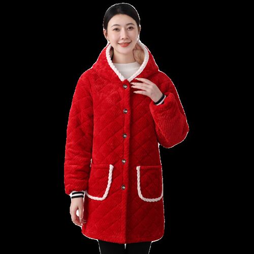 冬季加绒加厚时尚罩衣女成人长袖保暖厨房围裙护衣防污耐脏工作服