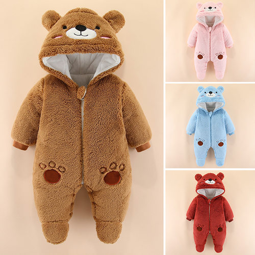 0一6月婴儿冬装外出抱衣超萌婴儿服外出服秋冬款连体衣包脚加厚