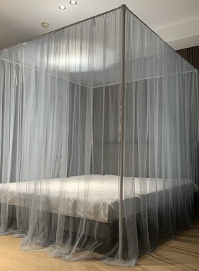 定制灰色白绿简约三开门A类宫廷蚊帐单人床1.35m卧室纹账架高级