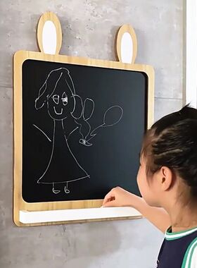 黑板摆摊展示牌木框墙壁s挂式留言板家用卡通儿童宝宝学习涂鸦画