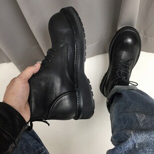 马丁靴男短靴冬季加绒工装男鞋英伦机车靴厚底轻便高帮皮鞋221001