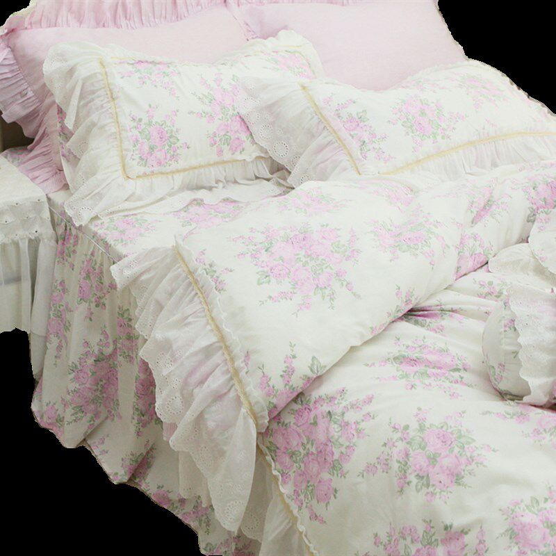 法式韩式玫瑰园公主风绣花蕾丝全棉床裙款床上用品被套四件套