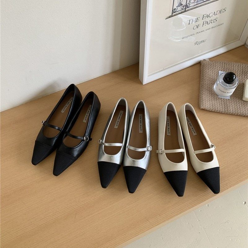 内尖头单鞋女2025春季新款银色女鞋子韩版奶奶鞋一脚蹬通勤鞋