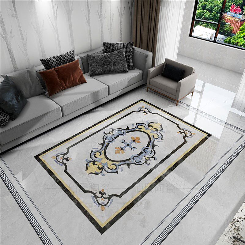 灰色客厅拼花地砖欧式走廊过道拼图地板砖入户玄关造型瓷砖定制