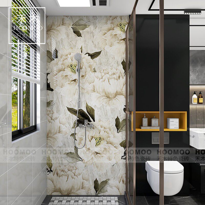 现代美式牡丹花 卫生间瓷砖装饰艺术图案沙发洗手间厕所浴室墙砖