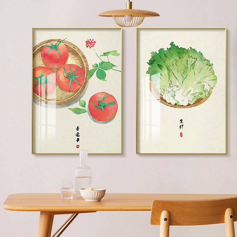 蔬菜新中式餐厅装饰画饭厅厨房挂画客厅壁N画中国风餐桌墙面墙画