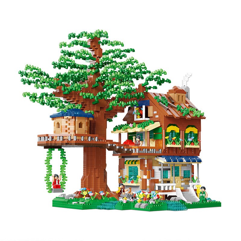 微颗粒积木树屋模型高难度益智拼装玩具男孩女孩拼装积木