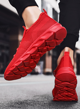 全红色本命年虎男鞋春夏季网面透气轻便47大码男女休W闲运动鞋软