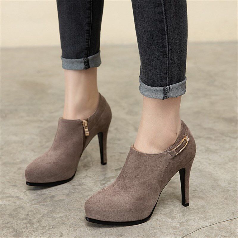 超高跟女鞋子大码2021年春秋季新款绒面防水台细跟侧拉链深口单鞋