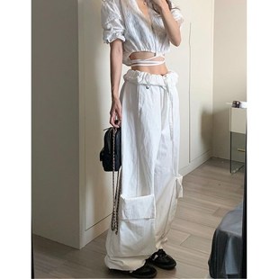 单品重工白色水洗工装 2025四季 裤 女美式 留下 随性直筒阔腿裤 1992