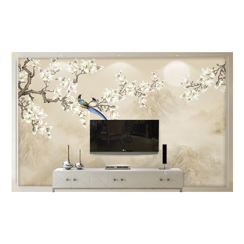 花鸟现代简约新古典n壁纸无纺布装饰客厅电视背景墙纸中式墙布壁