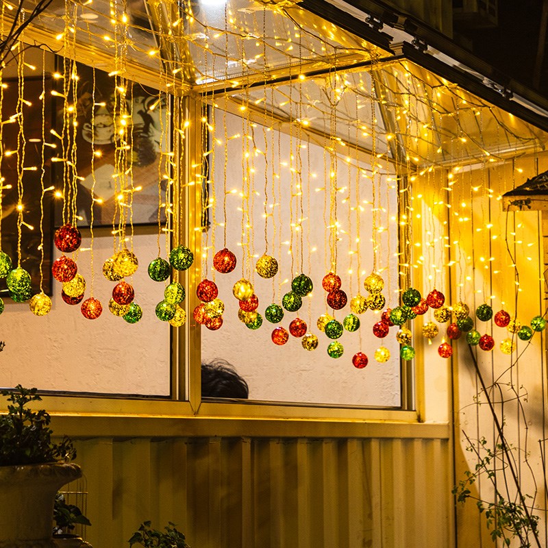 户外氛围灯庭院棉线球冰条灯闪灯串灯花园阳台屋檐小彩灯装饰布置