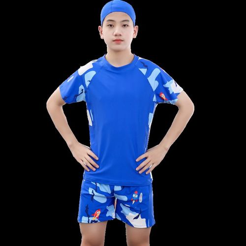 泳衣男童儿童分体温泉游泳衣2024新款大青少年男孩夏泳裤泳装套装