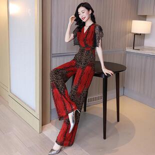 雪纺连体裤女夏2025新款气质蕾丝连身裤时尚套装连衣阔X腿裤2170