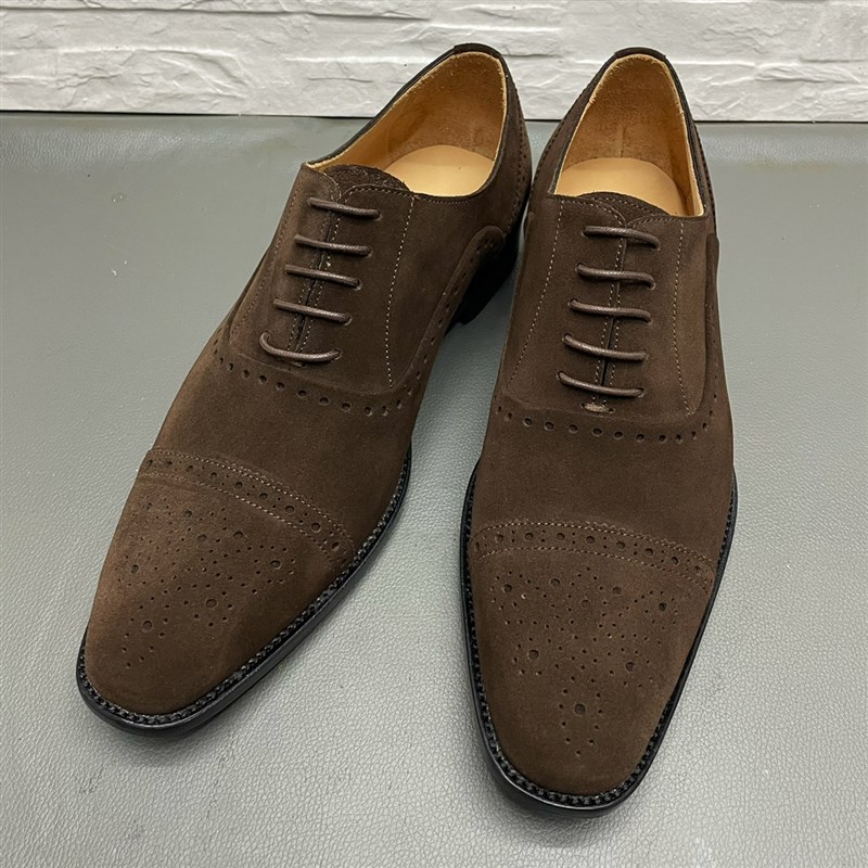英伦风反毛皮男鞋商务尖头雕花三接头皮鞋皮底手工上线牛津鞋子男