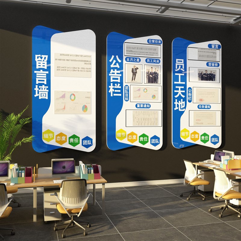 办公室墙面装饰公告栏留言板贴纸画企业文化公司背景员工风采照片