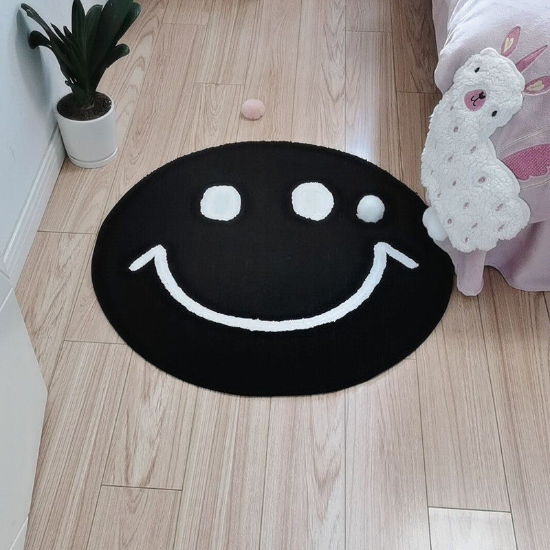 圆形黄色笑脸ins地垫儿童卧室脚垫衣帽间试衣拍照地毯化妆椅子垫