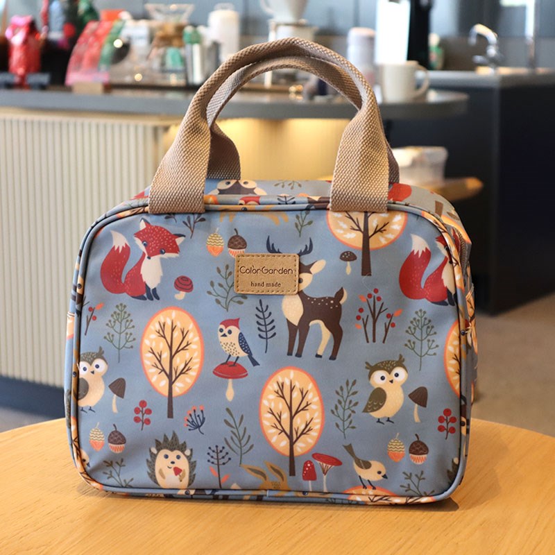 韩国卡通防水牛津布大容量便当包手提保温饭盒袋子学生带饭野餐包