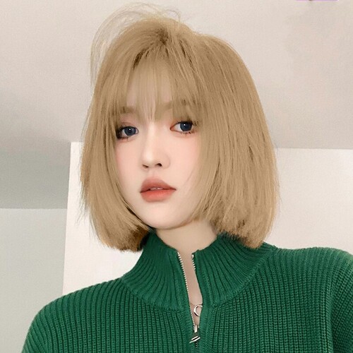 短发假发女夏季自然全头套网红时尚空气J刘海波波头女士发型假发