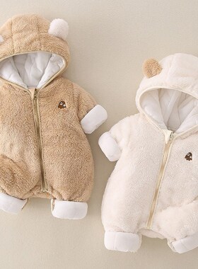 秋冬新款婴儿宝宝法兰绒 外出爬服婴儿I哈衣 夹棉加厚保暖连体衣