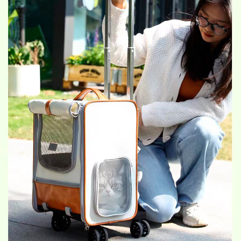 宠物猫咪拉杆外出包狗狗中小型犬大容量手提单双肩可折叠猫狗背包