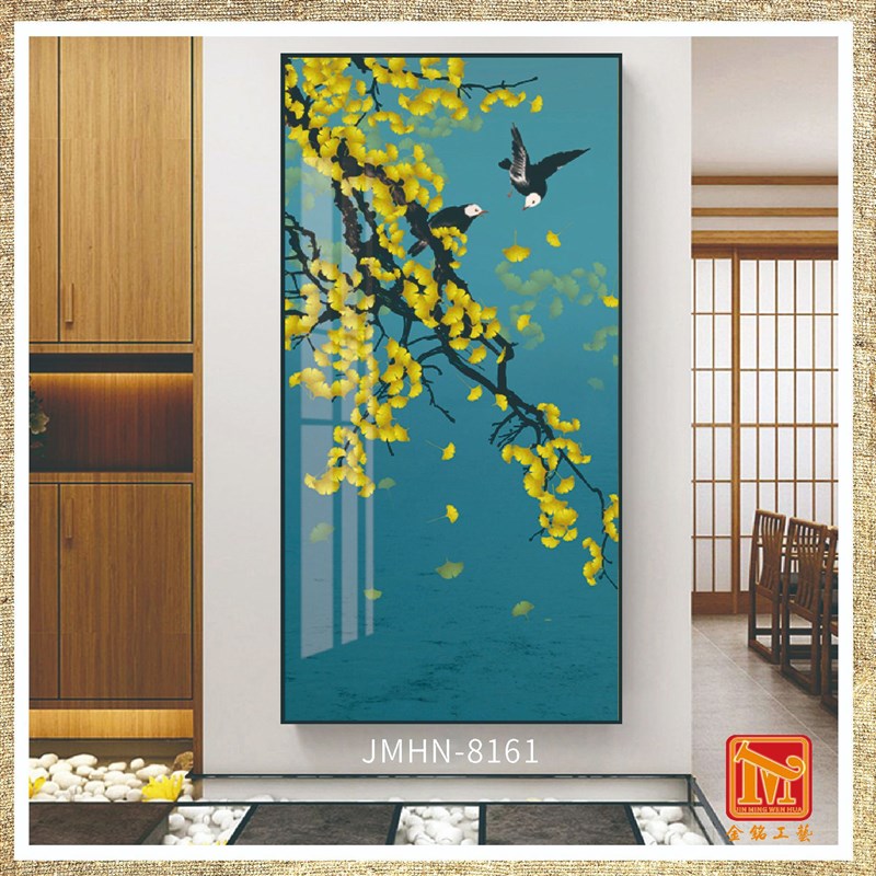 中式花鸟钢化晶瓷画入户玄关装饰画新中式走廊过道楼梯客厅背景花图片